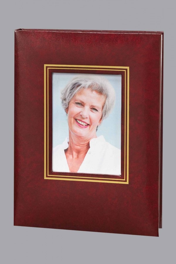 Burgundy Rectangle Photo Funeral Guest Book