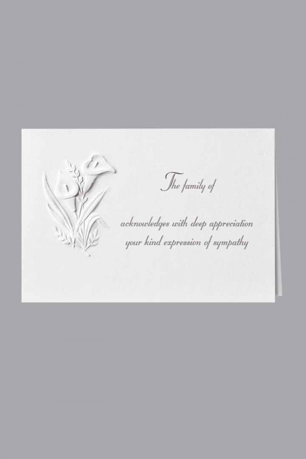 Lilies Acknowledgment Embossed w/ Standard Print