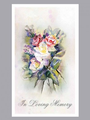 watercolor floral bouquet with In Loving Memory Prayer Card